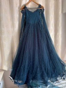 Blue Heavy Flare Handwork Gown