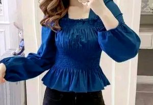 Korean Style Blue Ruffle Top