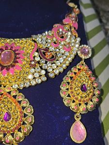 Exquisite Pink &amp; Gold Kundan Necklace Set