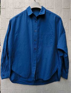 New with tag Korean Blue Oversized Linen Shirt