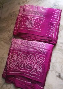 BRAND New Pink Bandhani Saree attached f