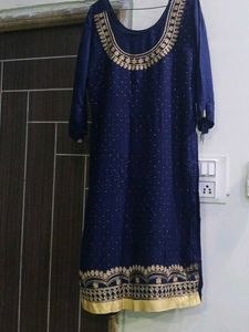 Elegant Navy Blue Embroidered Kurta Palzo Duptta