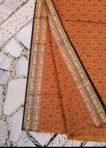 BANARASI Orange Floral Print Dress Material