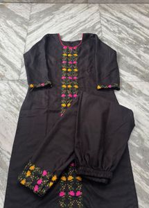 Embroidered Black Kurta Set