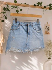 Distressed Denim Mini Skirt