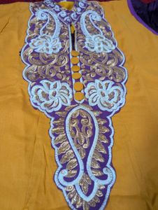 Women's Mustard Yellow Embroidered Kurthi