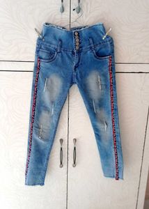 Trendy High Waist Ripped Jeans