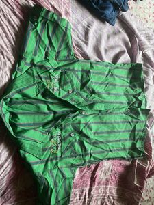 Men's Green Striped Casual Shirt