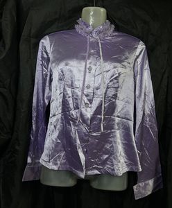 Elegant Purple Satin Ruffle Neck Blouse