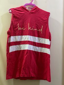 Red Sleeveless Hoodie Top