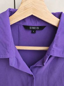 Sheer Purple Oversized Button-Up Shirt