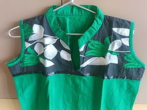 Cotton Green Floral Kurta with Attached Sleeves