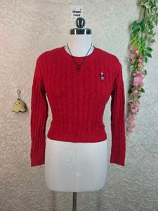 Red Cable Knit Bear Embroidered Sweater