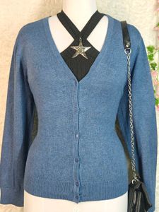 Blue V-Neck Cardigan