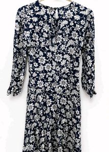 Navy Floral Print Midi Dress