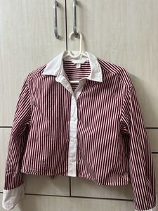 Maroon Striped Cropped Shirt
