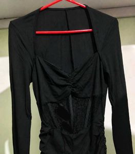 Chic Black Long Sleeve Ruched Corset Dress