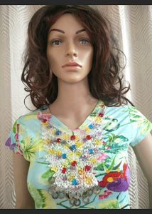 Beautiful Green Printed New Tshirt With Patchwork And Stone Work