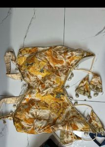navaratri Yellow Floral Blouse with Shell Embellis