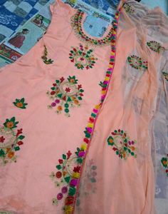 Peach Embroidered Kurta Set with Patiala Pants