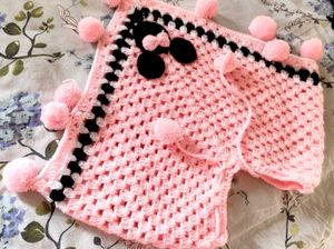 Handmade Crochet Poncho with Pom-Poms