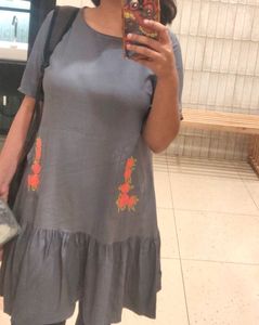 Cute office Grey Embroidered Kurta