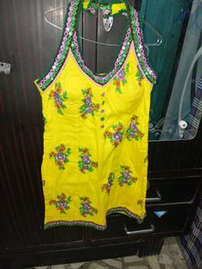 Yellow Floral Halter Neck kurti