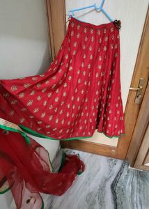 Red Lengha With Duppata