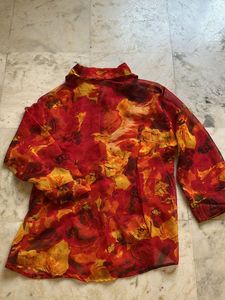 Vibrant  Red Stylish Chiffon Top For Ladies