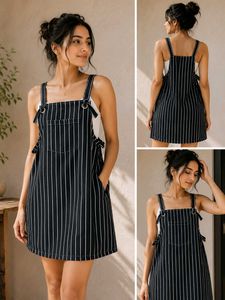 Black Pinstripe Pinafore Dress