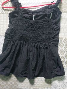 Black Lace Trim Ruched Top