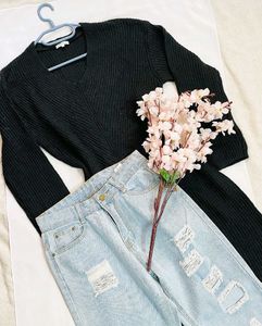 🎉Buy1 Get1 Free🎉Shinny Black Sweater Dress D