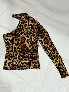 Leopard Print One Shoulder Top