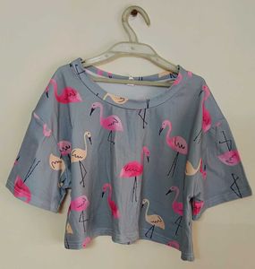 Cute Flamingo Print Crop Top