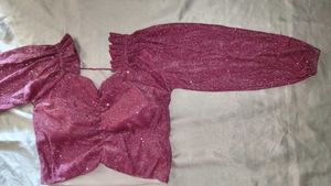 Sparkly Off-Shoulder Ruched Top