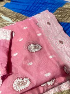 Pink Cotton Saree with Blouse