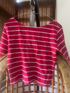 Striped Long Sleeve cotton crop top in size M