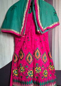 ​Rani Pink Embroidered Kurti & Salwar Set