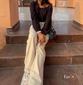 Cream Wide Leg Cargo Jeans
