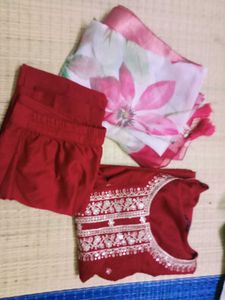 Maroon Kurta Set with Scarf