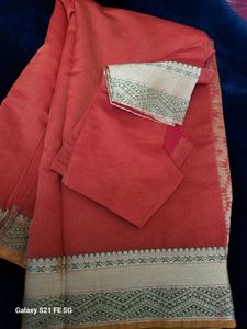 Beautiful Orange Saree with Gold Border