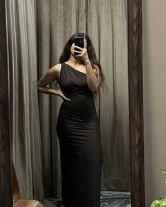 Chic One-Shoulder Ruched Maxi Dress with a slit