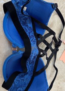 Blue Lace Strappy Bra