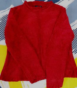 Red Textured Long Sleeve Top