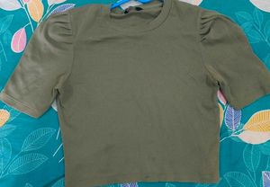Olive Green Puff Sleeve Top