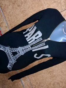 Black Eiffel Tower Graphic Zipper Top