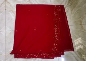Red &amp; Gold Embroidered Sari