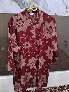 Maroon Floral Print Kurta