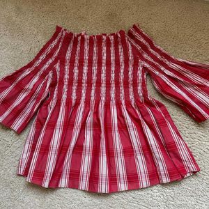 Chic Red & White Striped Smocked Top