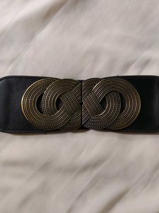Elastic Black Belt with Ornate Buckle